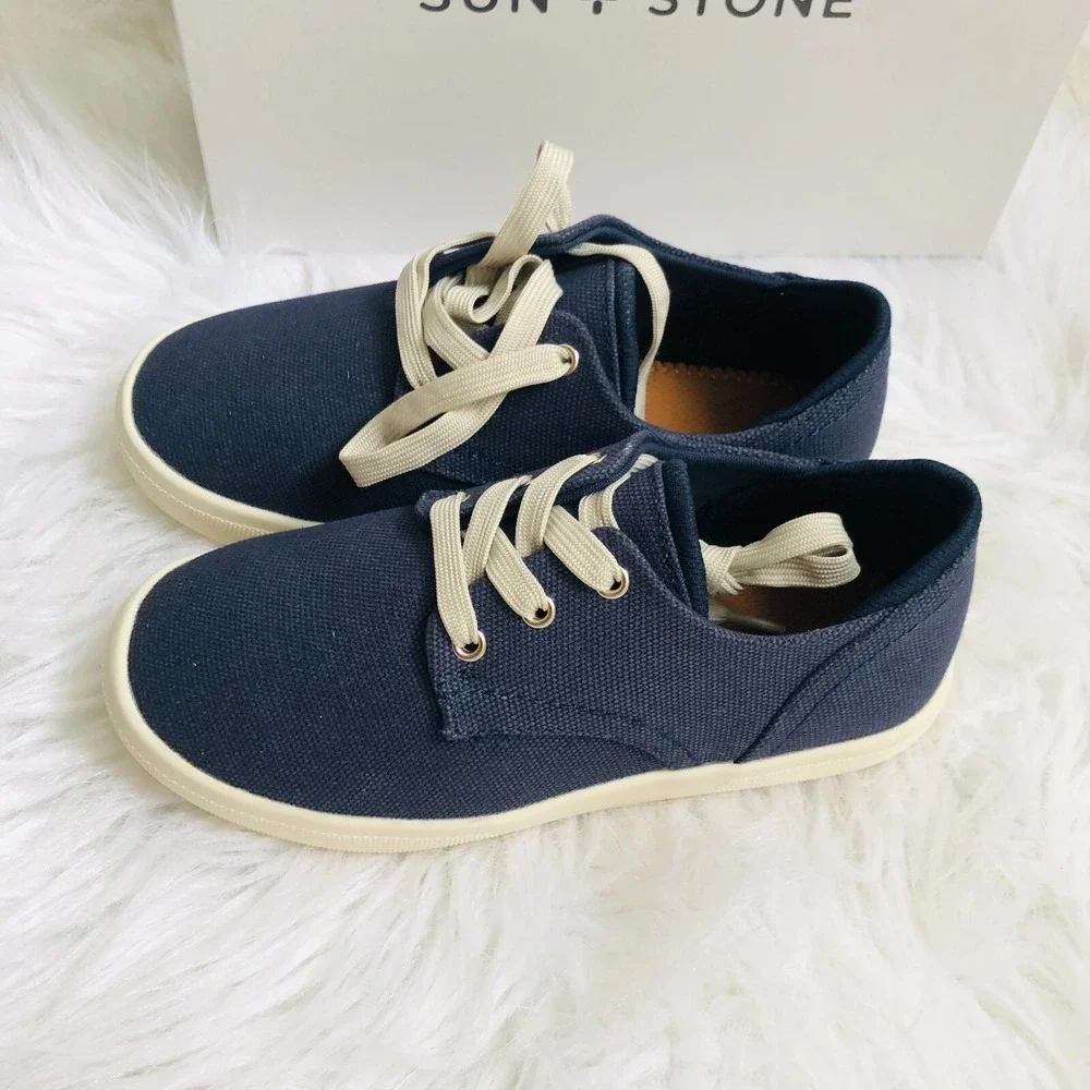 Sun‎ & Stone Boy Kids Loafers 1 M Navy Blue Kiva Lace Up Casual Shoes NWB